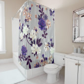 春の花ブラックシルエットパターン シャワーカーテン (インサイチュ)