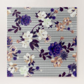 春の花ブラックシルエットパターン ジグソーパズル (横)