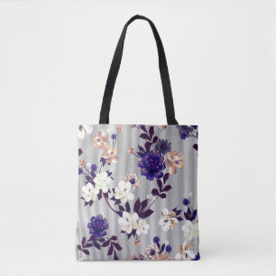 春の花ブラックシルエットパターン トートバッグ