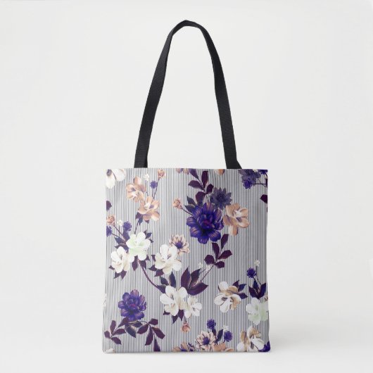 春の花ブラックシルエットパターン トートバッグ (正面)