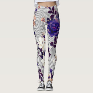 春の花ブラックシルエットパターン レギンス