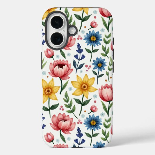 春の花ブルーピンクと黄色 Case-Mate iPhoneケース (裏面)