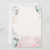 春の花ブルー蝶ベビーシャワー 招待状 (裏面)