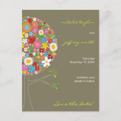 春の花ポップ・アートのツリお洒落日付の保存 案内ポストカード (正面)