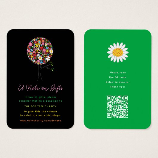 春の花ポップ・アートのツリーガールの誕生日寄付 (正面&裏面)