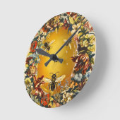 春の花ミツバチ ラウンド壁時計 (傾斜)
