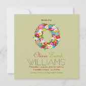 春の花モノグラムベビーガールフォト誕生 案内状 (正面)