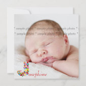 春の花モノグラムベビーガールフォト誕生 案内状 (裏面)