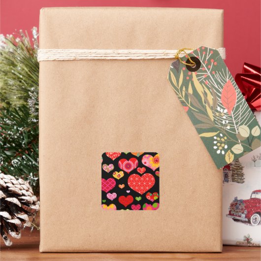 春の花レインボーラブハート スクエアシール (クリスマス)