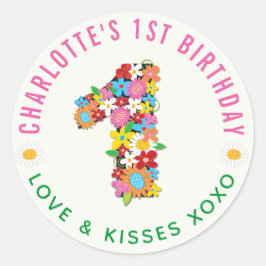 春の花ワンガール1st誕生日パーティーシール ラウンドシール