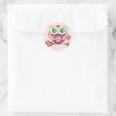 春の花咲くフクロウステッカー ラウンドシール (バッグ)
