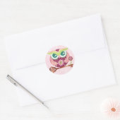 春の花咲くフクロウステッカー ラウンドシール (封筒)