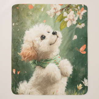 春の花咲く子犬の水彩ブランケット シェルパブランケット