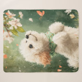 春の花咲く子犬の水彩ブランケット シェルパブランケット (正面(横))