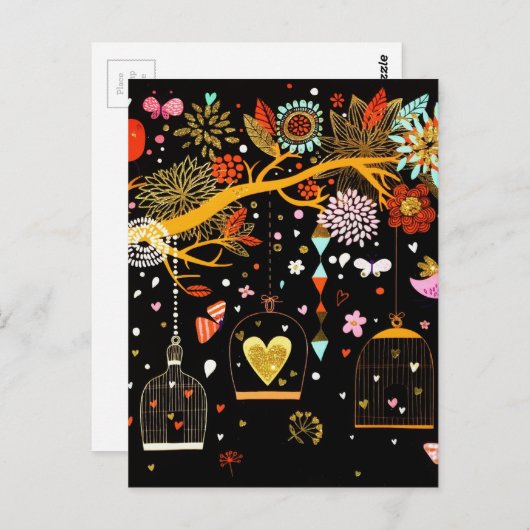 春の花咲く木に金の鳥恋あり ポストカード (正面/裏面)