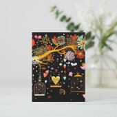 春の花咲く木に黄金の鳥が恋に落ちる ポストカード (スタンド正面)