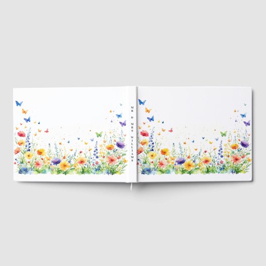 春の花園蝶のウェディング ゲストブック (全面)