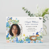 春の花園鳥の写真ベビーシャワー 招待状 (スタンド正面)