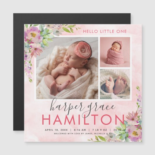 春の花園 マグネット写真 出生発表 マグネット招待状 (正面/裏面)