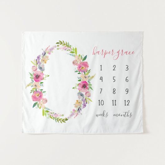 春の花園 赤ちゃん名 月間マイルストーン フォト タペストリー (正面(横))