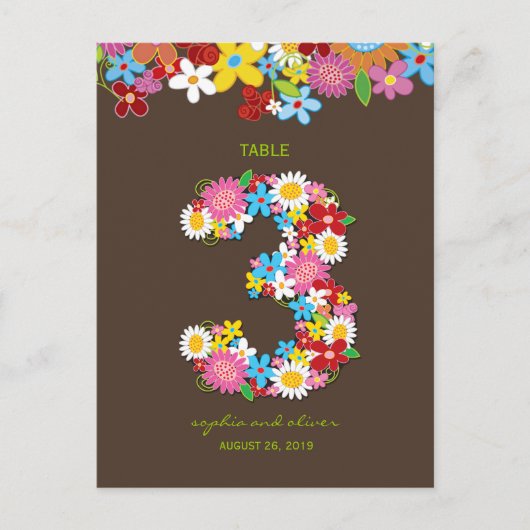 春の花庭園の結婚式パーティーテーブル番号3 ポストカード (正面)
