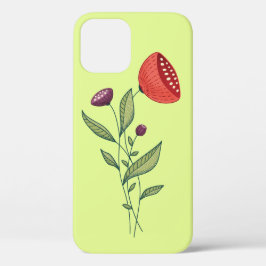 春の花抽象芸術植物線芸術 iPhone 12 PROケース