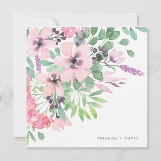春の花束|の水彩画の花の結婚式の正方形 招待状 (裏面)