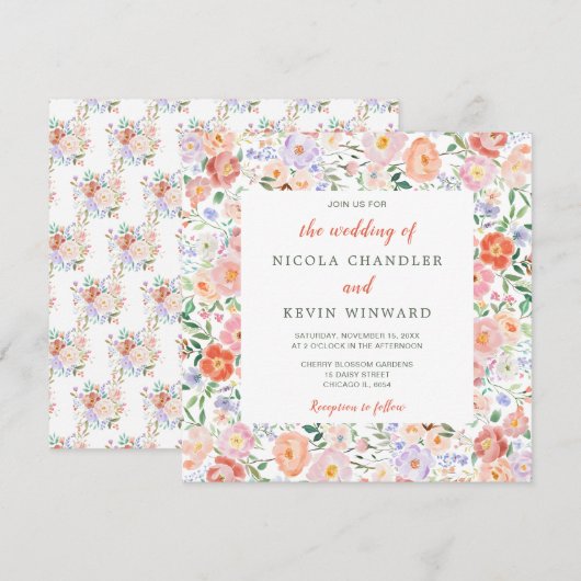 春の花束 ウェディング 招待状 (正面/裏面)