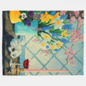 春の花束、神の子羊/ワイン/漫画 フリースブランケット (正面(横))