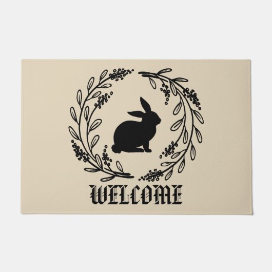 春の花柄のバニーとのエレガントな歓迎 ドアマット (正面)