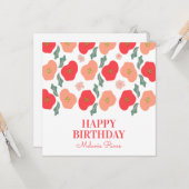 春の花柄の手描きの誕生日 カード (正面/裏面インサイチュ)