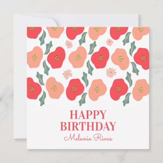 春の花柄の手描きの誕生日 カード (正面)