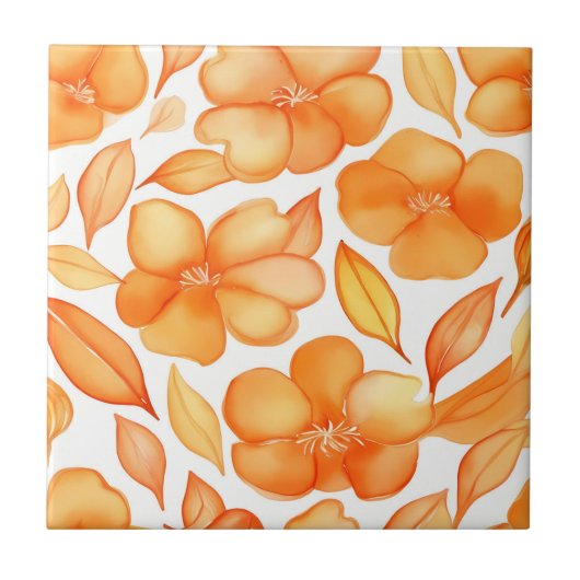 春の花水彩オレンジ タイル (正面)
