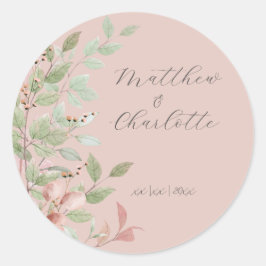 春の花水彩ピンク結婚ズ ラウンドシール