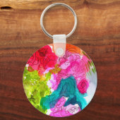 春の花水彩抽象芸術アート キーホルダー (正面)