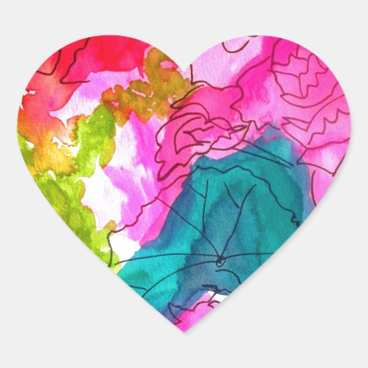 春の花水彩抽象芸術アート ハートシール (正面)
