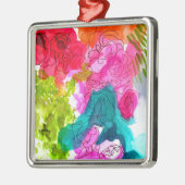 春の花水彩抽象芸術アート メタルオーナメント (左)