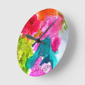 春の花水彩抽象芸術アート ラウンド壁時計 (傾斜)
