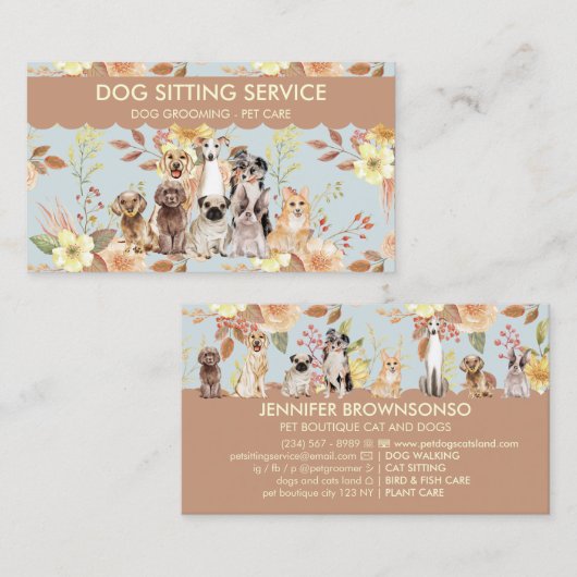 春の花水彩犬 名刺 (正面/裏面)