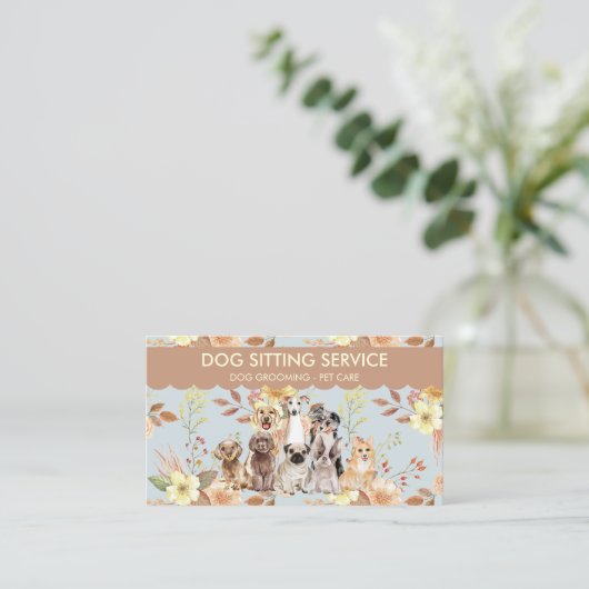 春の花水彩犬 名刺 (スタンド正面)