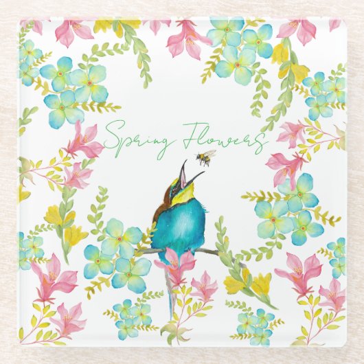 春の花水彩 ガラスコースター (正面)