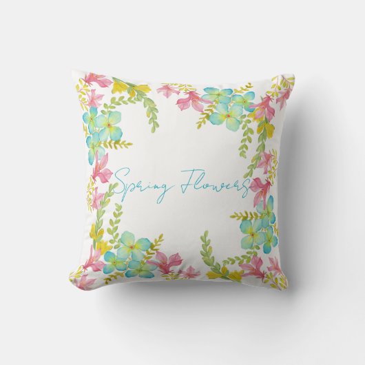 春の花水彩 クッション (正面)