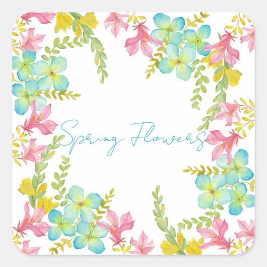 春の花水彩 スクエアシール (正面)