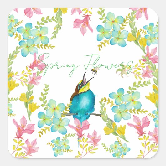 春の花水彩 スクエアシール (正面)