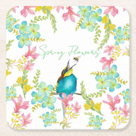 春の花水彩 スクエアペーパーコースター
