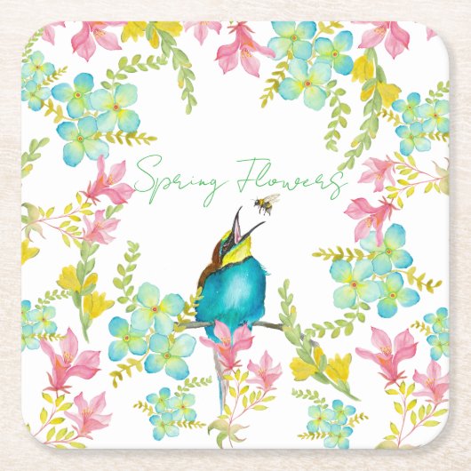 春の花水彩 スクエアペーパーコースター (正面)