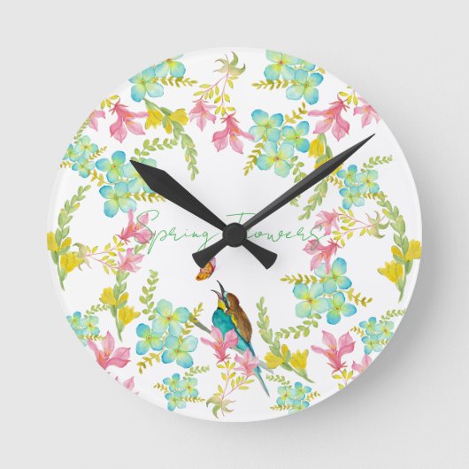 春の花水彩 ラウンド壁時計 (正面)