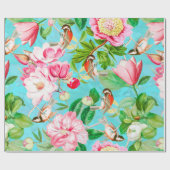 春の花牡丹と昆虫模様 ラッピングペーパー (フラット)