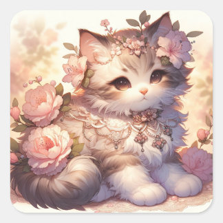 春の花猫 スクエアシール