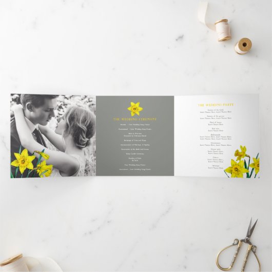 春の花結婚ダフォジル黄灰色 三つ折りプログラム (内部)